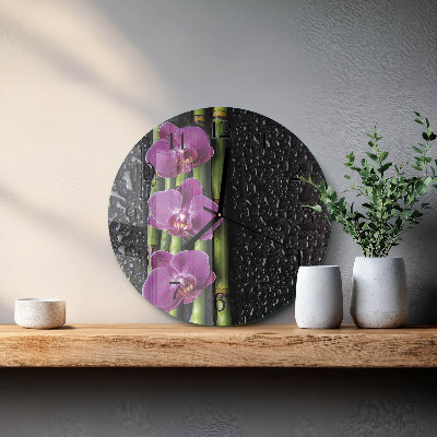 Skleněné nástěnné hodiny Orchidej