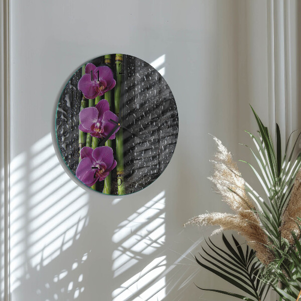 Skleněné nástěnné hodiny Orchidej