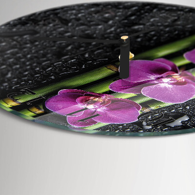 Skleněné nástěnné hodiny Orchidej