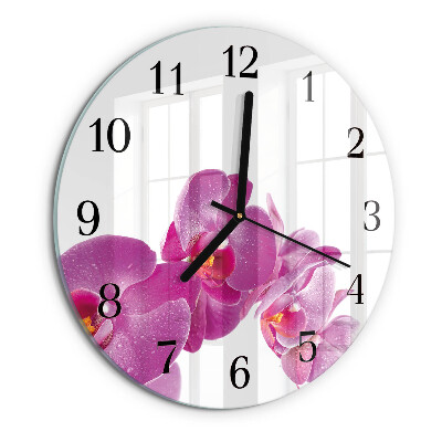 Skleněné nástěnné hodiny Orchidej