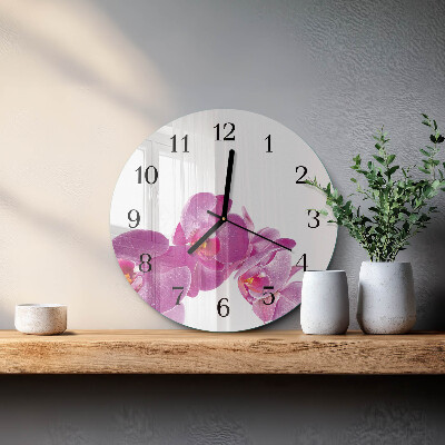 Skleněné nástěnné hodiny Orchidej