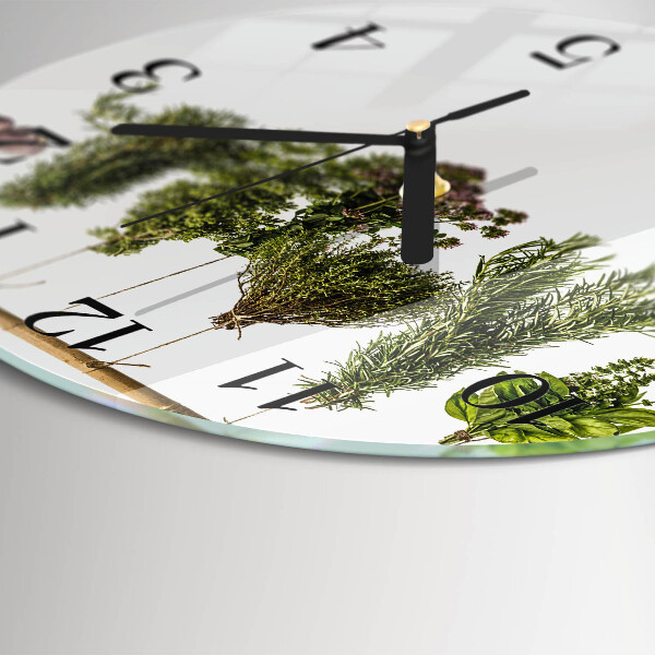 Skleněné nástěnné hodiny Bylinky