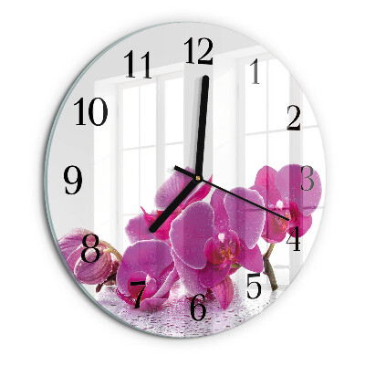 Skleněné nástěnné hodiny Orchidej