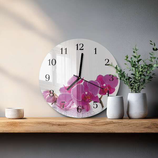 Skleněné nástěnné hodiny Orchidej
