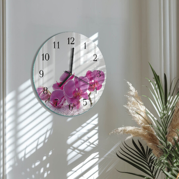 Skleněné nástěnné hodiny Orchidej