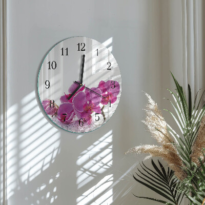 Skleněné nástěnné hodiny Orchidej