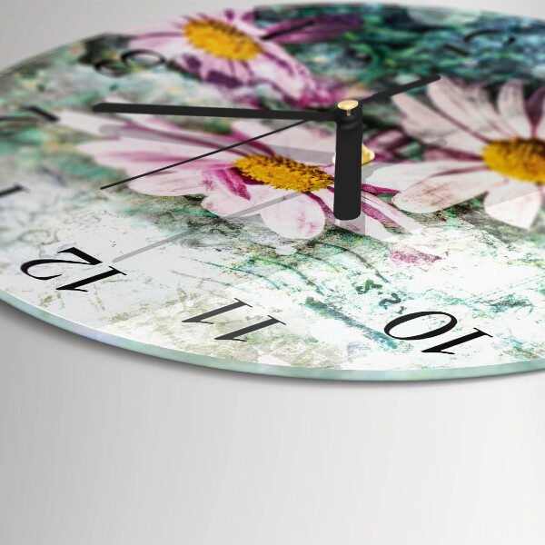 Skleněné nástěnné hodiny Květiny