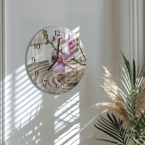 Skleněné nástěnné hodiny Písečná orchidej