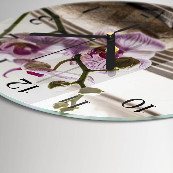 Skleněné nástěnné hodiny Písečná orchidej