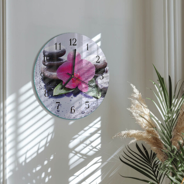 Skleněné nástěnné hodiny Orchidej