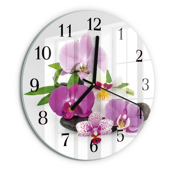 Skleněné nástěnné hodiny Orchidej