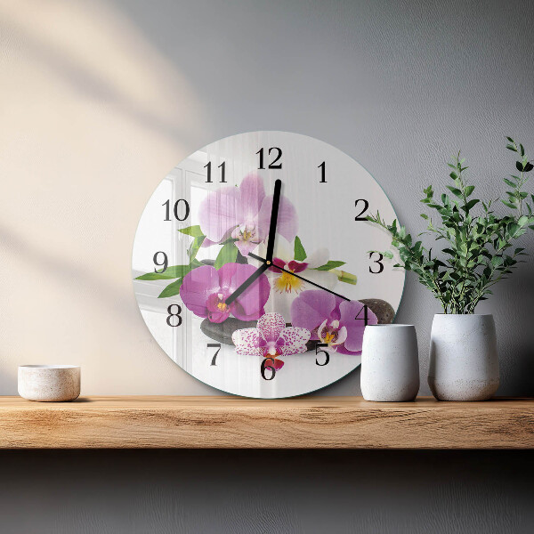Skleněné nástěnné hodiny Orchidej