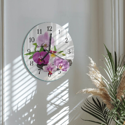 Skleněné nástěnné hodiny Orchidej