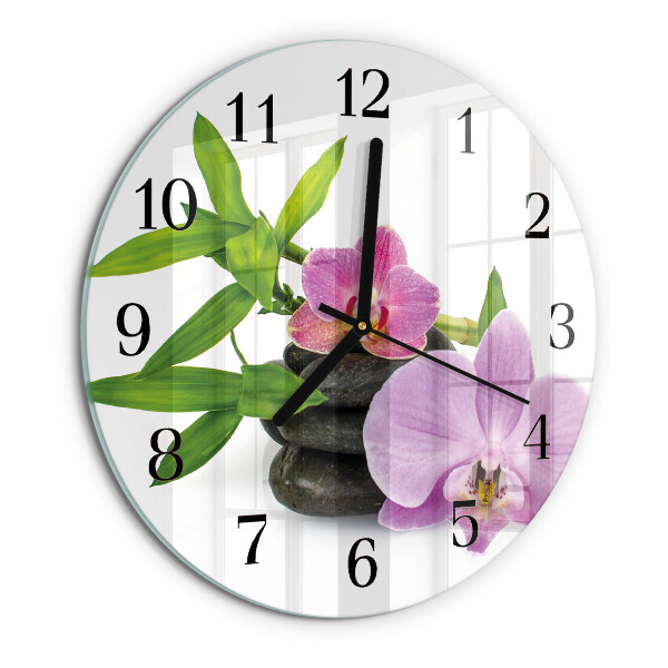 Skleněné nástěnné hodiny Orchidej