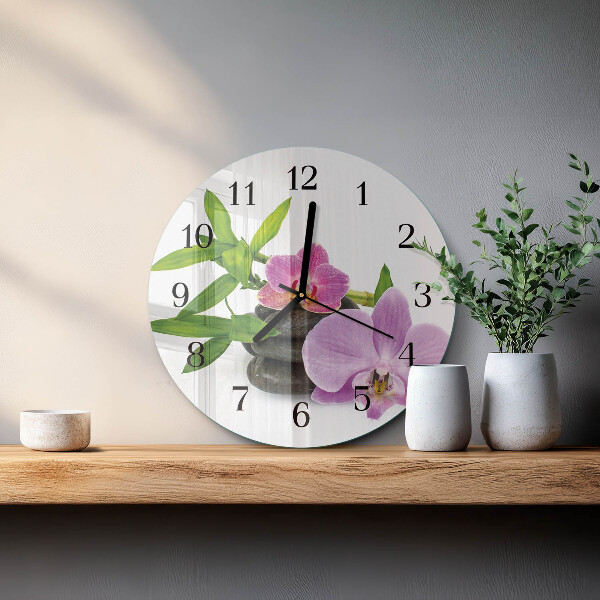 Skleněné nástěnné hodiny Orchidej