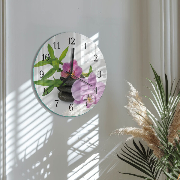 Skleněné nástěnné hodiny Orchidej