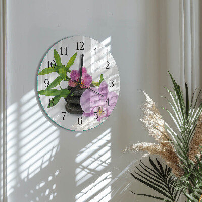 Skleněné nástěnné hodiny Orchidej