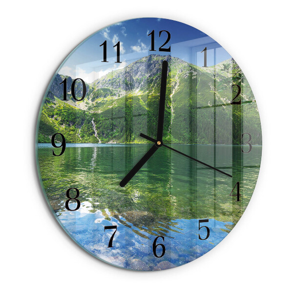 Skleněné nástěnné hodiny Horské jezero