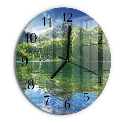 Skleněné nástěnné hodiny Horské jezero