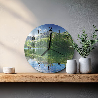 Skleněné nástěnné hodiny Horské jezero