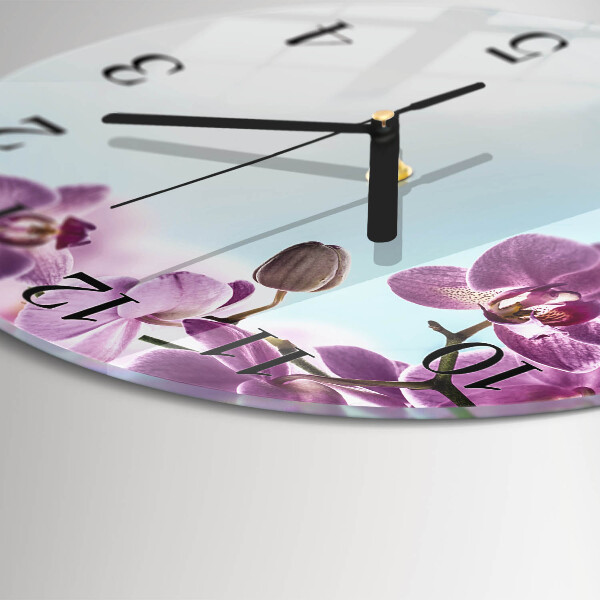 Skleněné nástěnné hodiny Orchidej