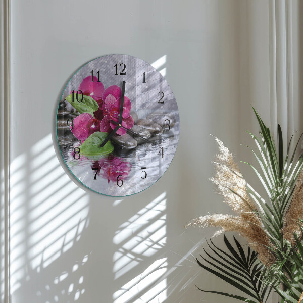 Skleněné nástěnné hodiny Orchidej
