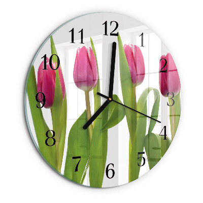 Skleněné nástěnné hodiny Tulipány