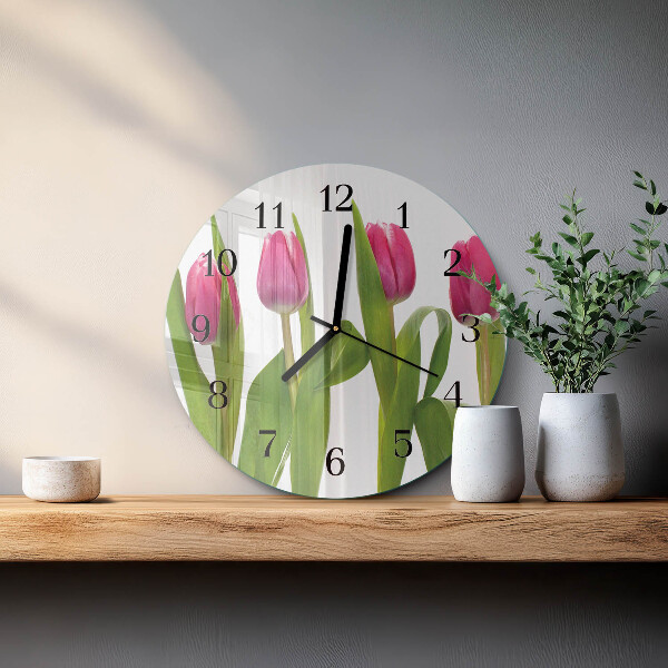 Skleněné nástěnné hodiny Tulipány