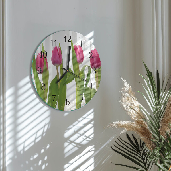 Skleněné nástěnné hodiny Tulipány