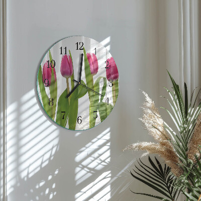 Skleněné nástěnné hodiny Tulipány