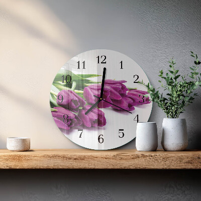Skleněné nástěnné hodiny Tulipány