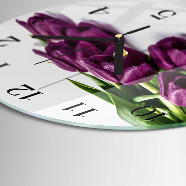 Skleněné nástěnné hodiny Tulipány