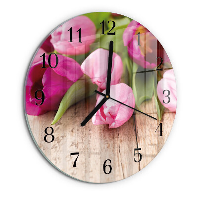 Skleněné nástěnné hodiny Tulipány