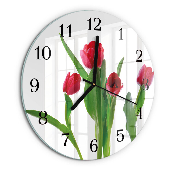 Skleněné nástěnné hodiny Tulipány