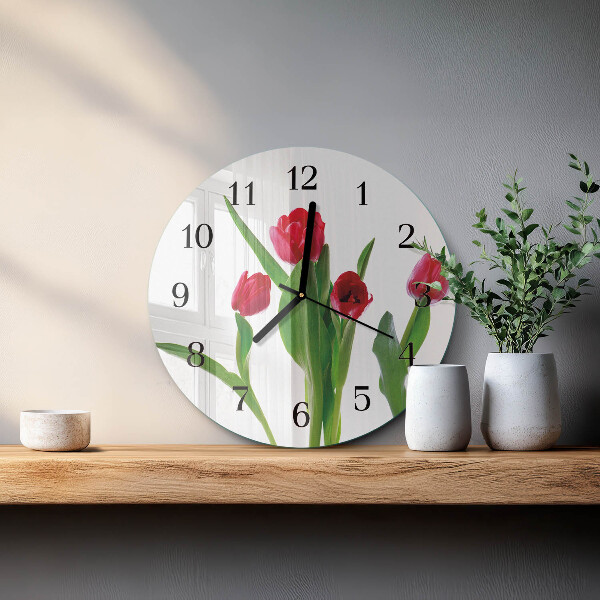 Skleněné nástěnné hodiny Tulipány