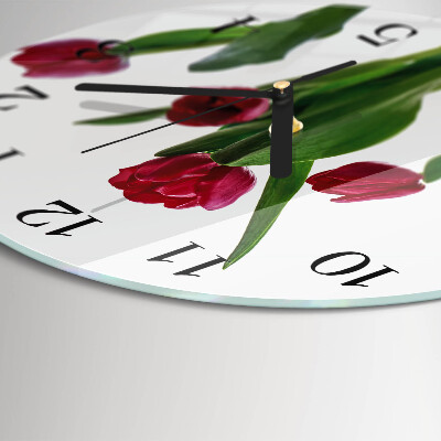 Skleněné nástěnné hodiny Tulipány