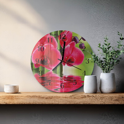 Skleněné nástěnné hodiny Orchidej