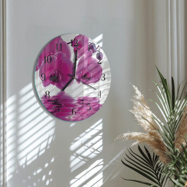 Skleněné nástěnné hodiny Orchidej