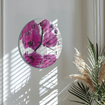 Skleněné nástěnné hodiny Orchidej