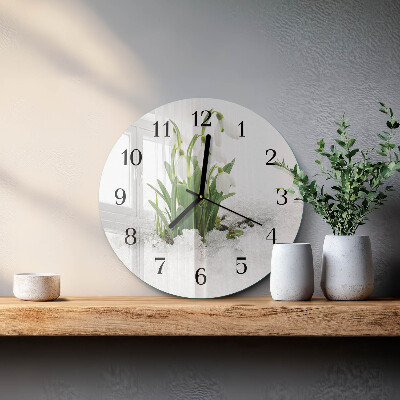 Skleněné nástěnné hodiny Sněženka