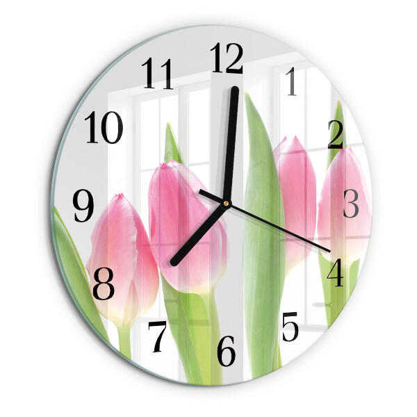 Skleněné nástěnné hodiny Tulipány