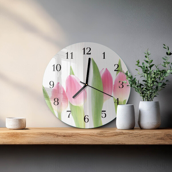 Skleněné nástěnné hodiny Tulipány
