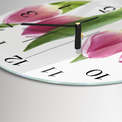 Skleněné nástěnné hodiny Tulipány