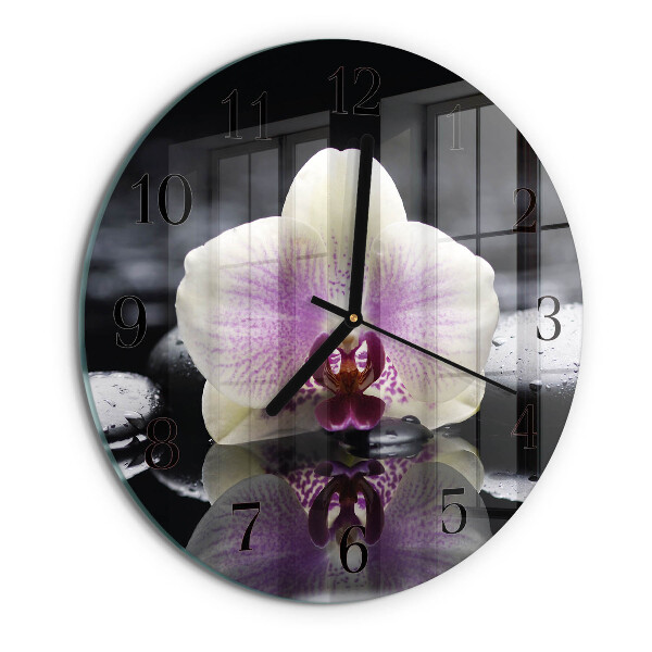 Skleněné nástěnné hodiny Orchidej