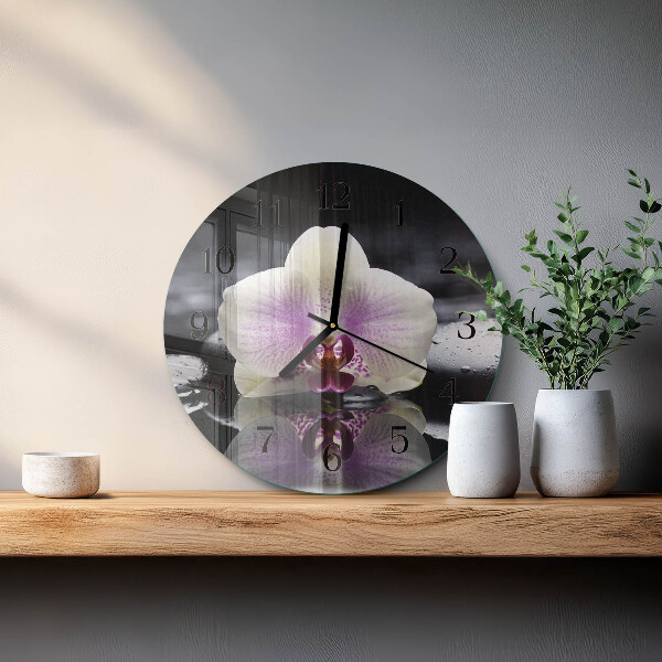 Skleněné nástěnné hodiny Orchidej
