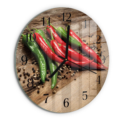 Skleněné nástěnné hodiny Chilli papričky