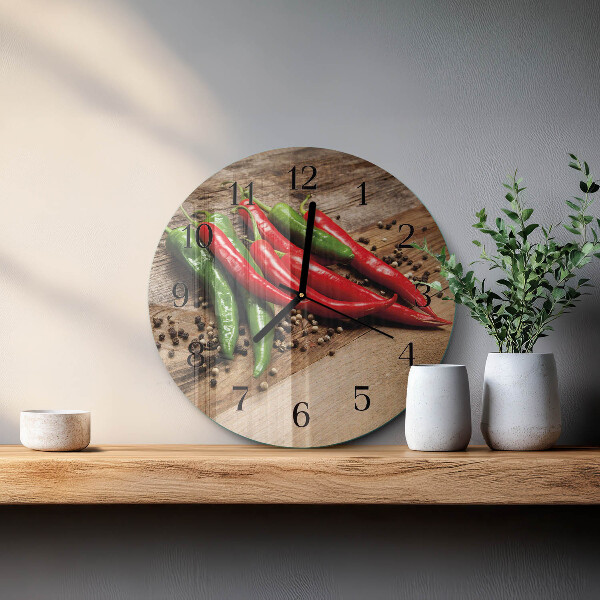 Skleněné nástěnné hodiny Chilli papričky