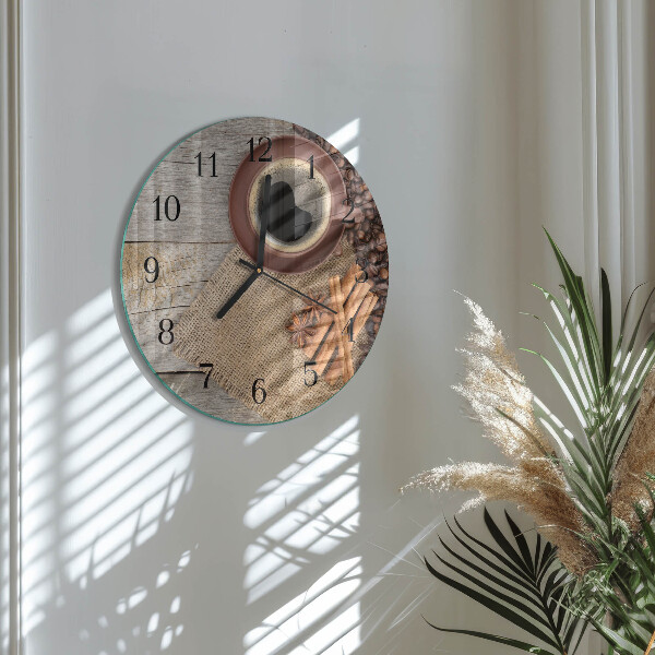 Skleněné nástěnné hodiny Kávová zrna