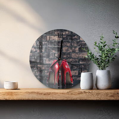 Skleněné nástěnné hodiny Červené vysoké podpatky