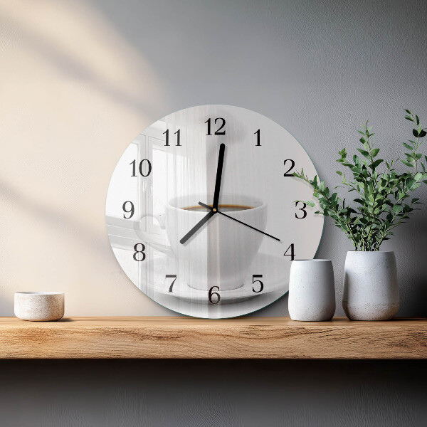 Skleněné nástěnné hodiny Šálek kávy